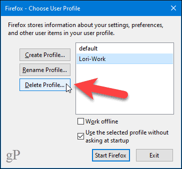 Click Delete Profile in the Firefox Profile Manager