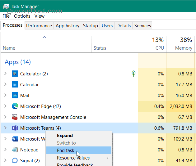 Quit Teams Task Manager
