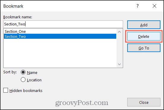 Click to Delete a Bookmark in Word