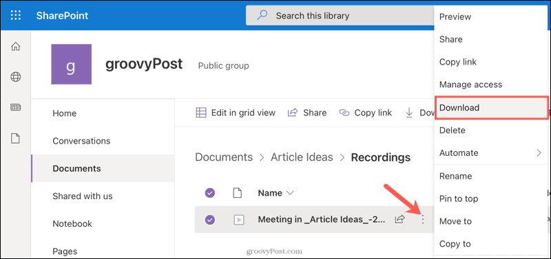 Download a Recording from SharePoint