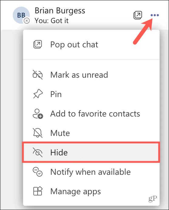 Hide a chat on Microsoft Teams