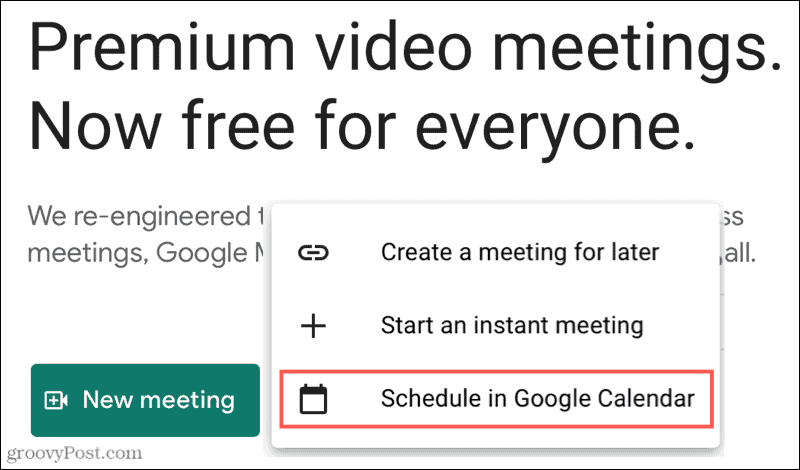 New Meeting, Schedule in Google Calendar