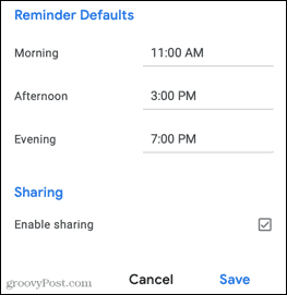 Change Google Keep Reminders for Gmail snooze settings