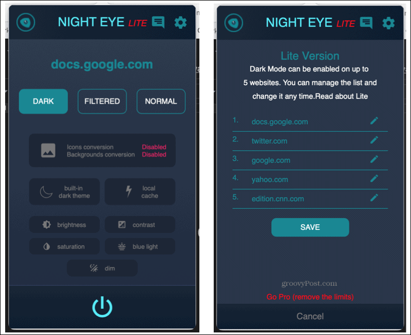 Расширение Night Eye в Safari