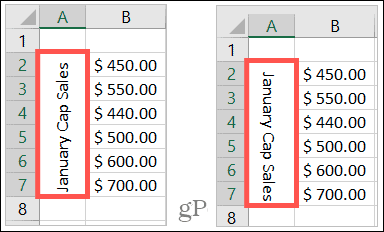 Rotated text up and down in Excel