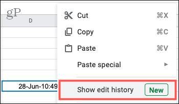 Right-click and pick Show Edit History in Google Sheets