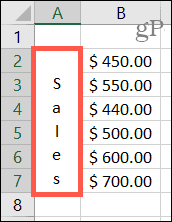 Vertical text in Excel