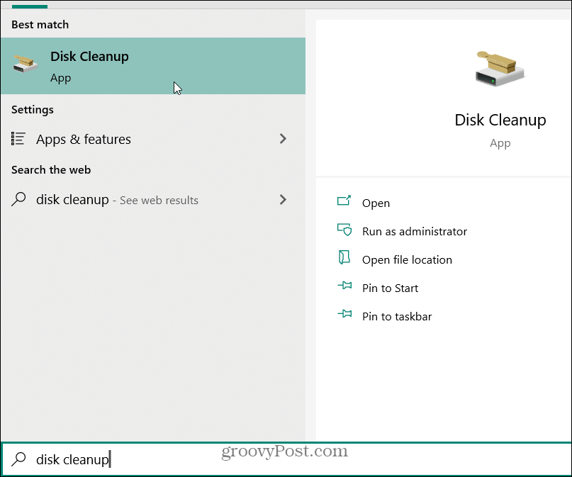 search Start Disk Cleanup