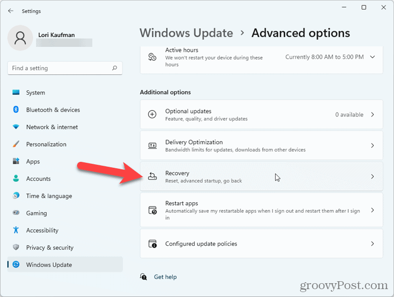 Click Recovery in Windows 11 Settings