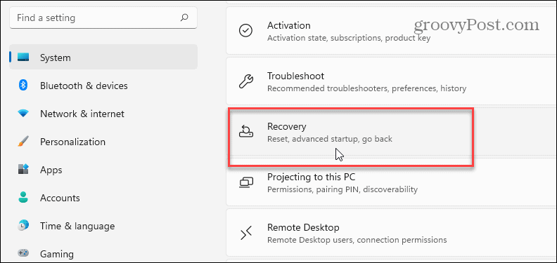 Windows 11 recovery settings