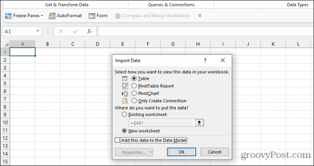 Excel importeer gegevens opties