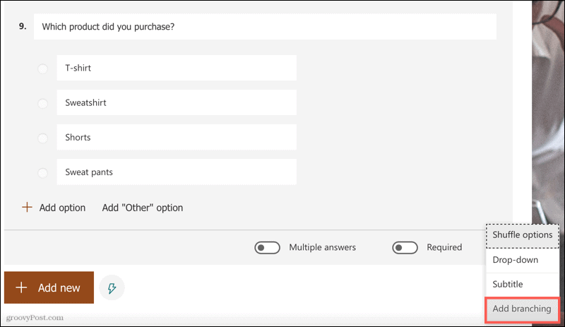 Add branching to a survey in Microsoft Forms