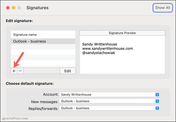 Add a new signature in Outlook on Mac