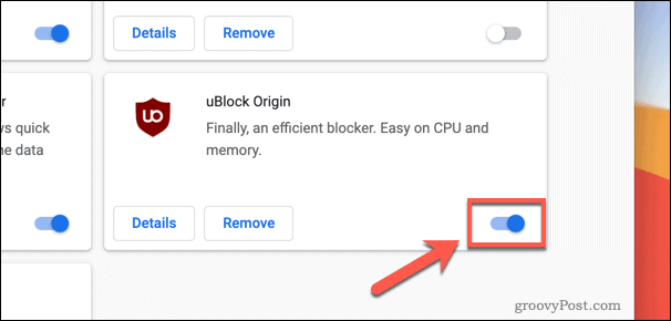 Disabling an ad block extension in Chrome