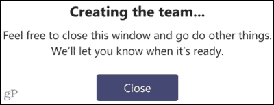 Creating the Team with a Microsoft Teams template