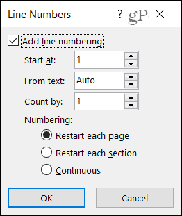 Customize line numbers in Word