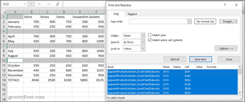Find blank rows in Excel