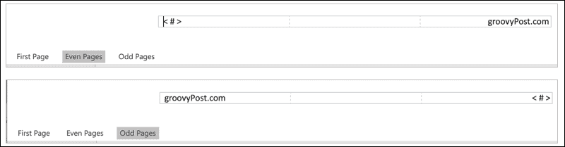 Headers even and odd pages in Word on the web
