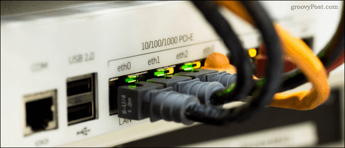 Ethernet cables plugged into a network switch