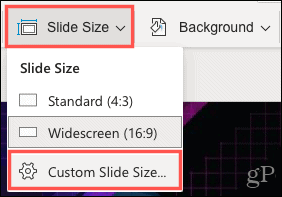 Click Slide Size, Custom Slide Size