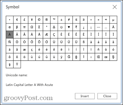 Symbols for accent marks in Word on the web