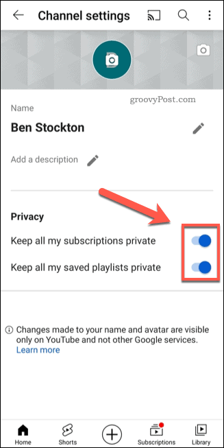 Enabling privacy settings on YouTube