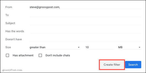 Create filter in Gmail