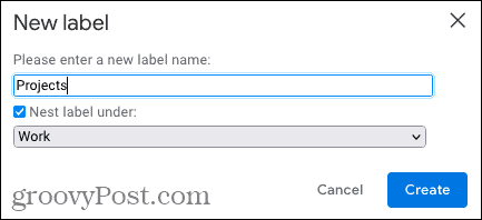 Create a sublabel in Gmail