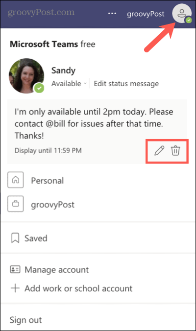 Edit or delete a status message in Microsoft Teams