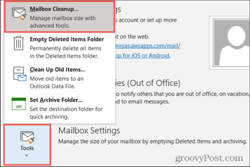 File, Tools, Mailbox Cleanup