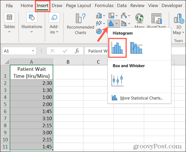 Insert a Histogram in Excel