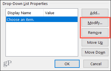 Modify or Remove a list choice