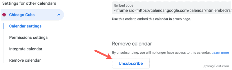 Remove calendar in settings