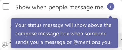 Show status message checkbox