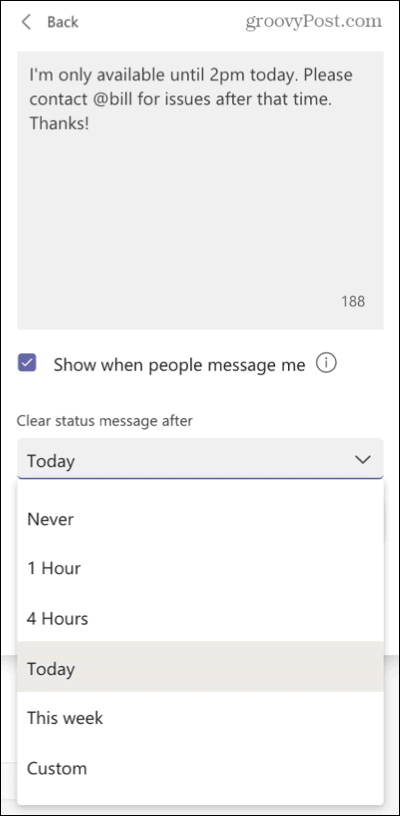 Select a timing to display a status message
