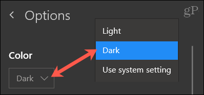 Choose Color, Dark for OneNote Windows 10