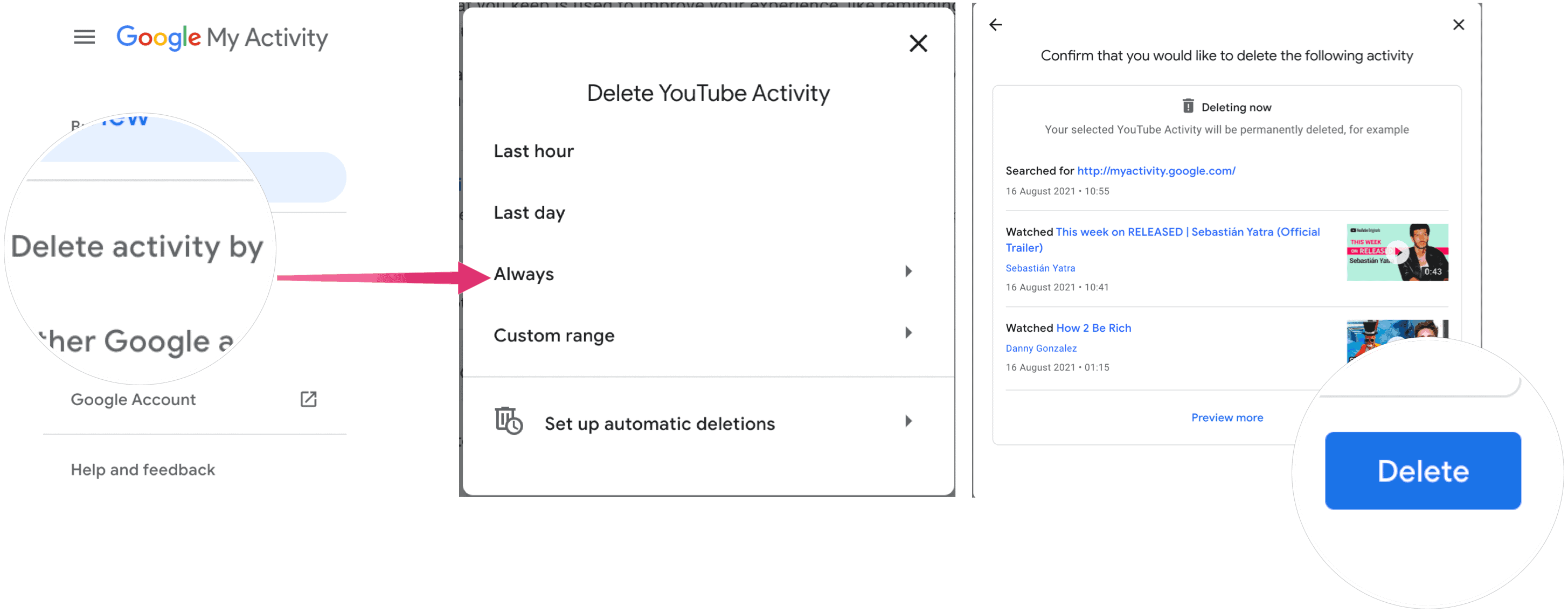 Delete YouTube activity
