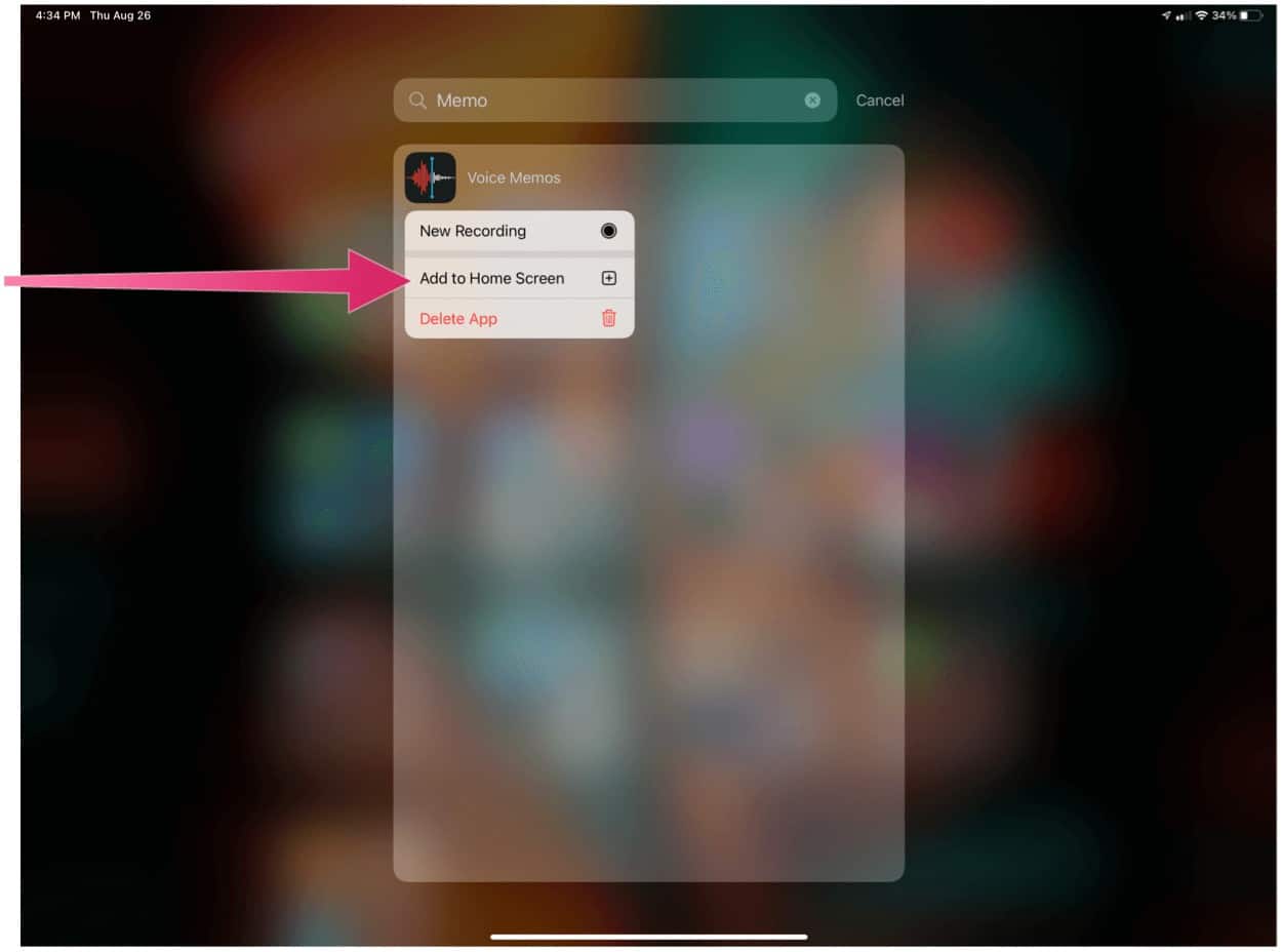 iPad add app to Home Screen