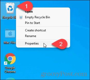 Get properties of Recycle Bin using desktop icon in Windows 11