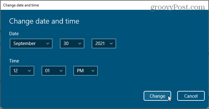 Change date and time dialog in Windows 11