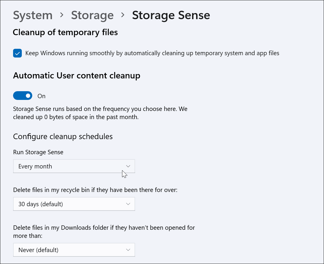 Storage Sense Settings