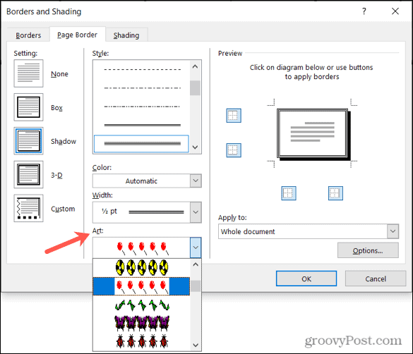 Use an Art page border in Word