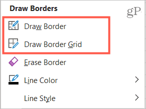 Draw Borders options