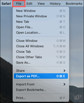 Cliquez sur Fichier, Exporter au format PDF