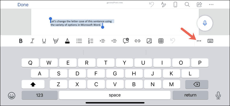 Font options in Word on iPhone