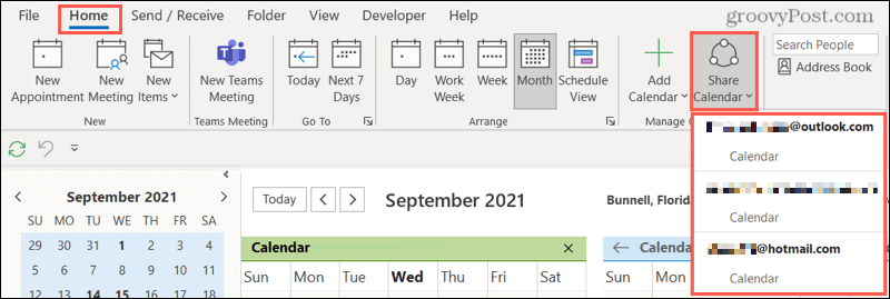 Share Calendar in Outlook desktop