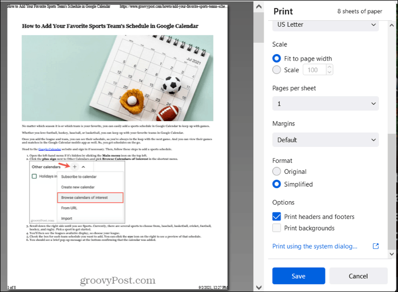 Save to PDF in Firefox more settings