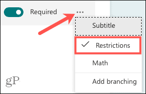 More Settings, Restrictions