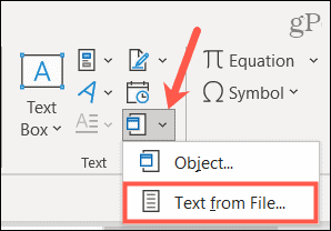 Select Text from File to embed contents in Word