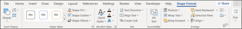 Format Form tab in Word